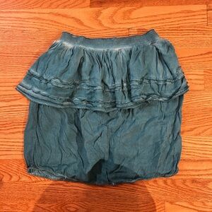 Teal Ruffled+Textured Tube Top